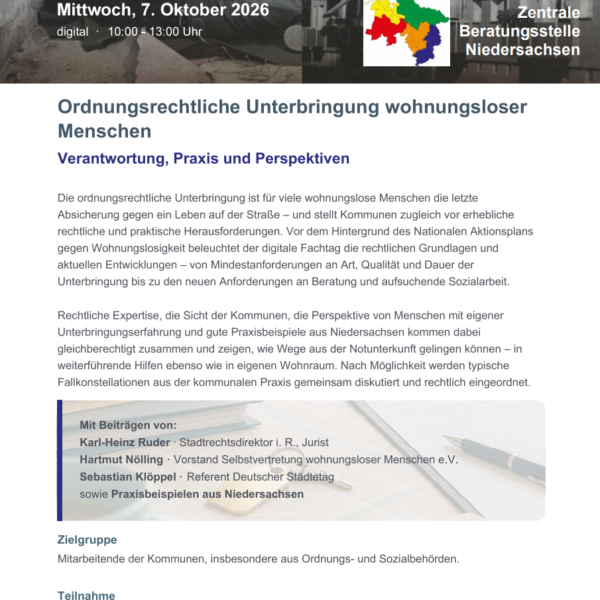 Ordnungsrechtliche Unterbringung wohnungsloser Menschen